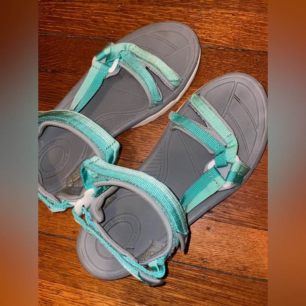 Teva gray aqua Velcro outdoors sandals casual hiking walking summer beach
